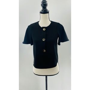 Zara TRF Black w/ Gold Button Down Short Tulip Sleeve Top/ Shirt